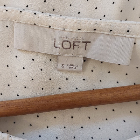 Ann Taylor Loft White with Black Polka Dots Print Long Sleeve Blouse Size S - Picture 3 of 6